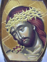Icon on wood stump