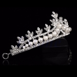 Bridal Princess Rhinestone Pearl Crystal Hair Tiara Wedding Crown Veil Headband