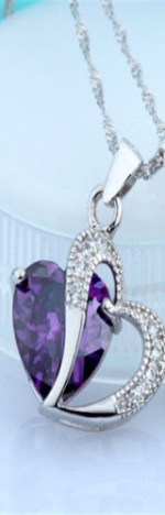 Fashion Women Heart Crystal Rhinestone Silver Chain Pendant Necklace Jewelry