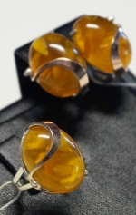 Unique handmade ring amber silver and gold