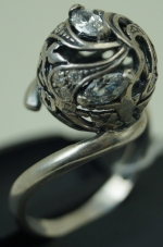 Unique handmade silver ring with zircon