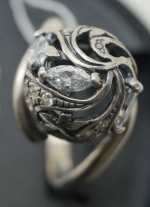 Unique handmade silver ring with zircon