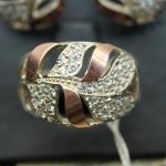 Unique handmade silver ring with gold applique and zircon