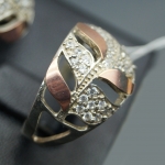 Unique handmade silver ring with gold applique and zircon