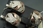 Unique handmade silver ring with gold applique and zircon