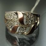 Unique handmade silver ring with gold applique and zircon