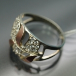 Unique handmade silver ring with gold applique and zircon
