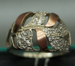 Unique handmade silver ring with gold applique and zircon