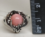 Unique Silver ring Lily stone coral