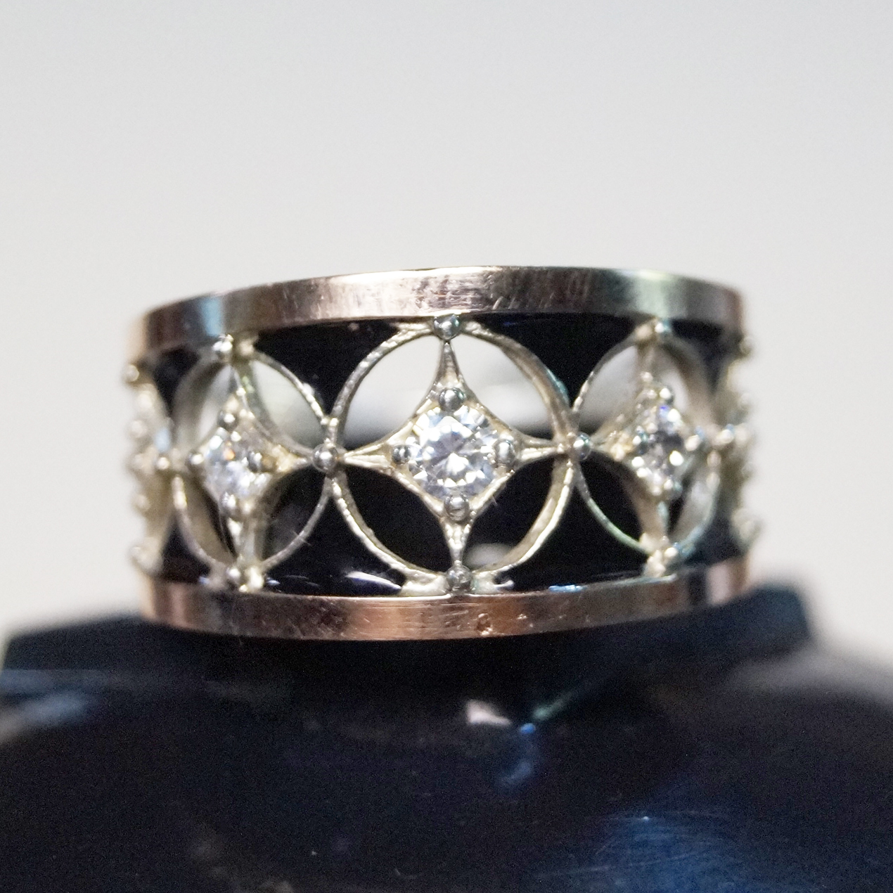 Unique handmade ring silver and gold with semiprecious stones