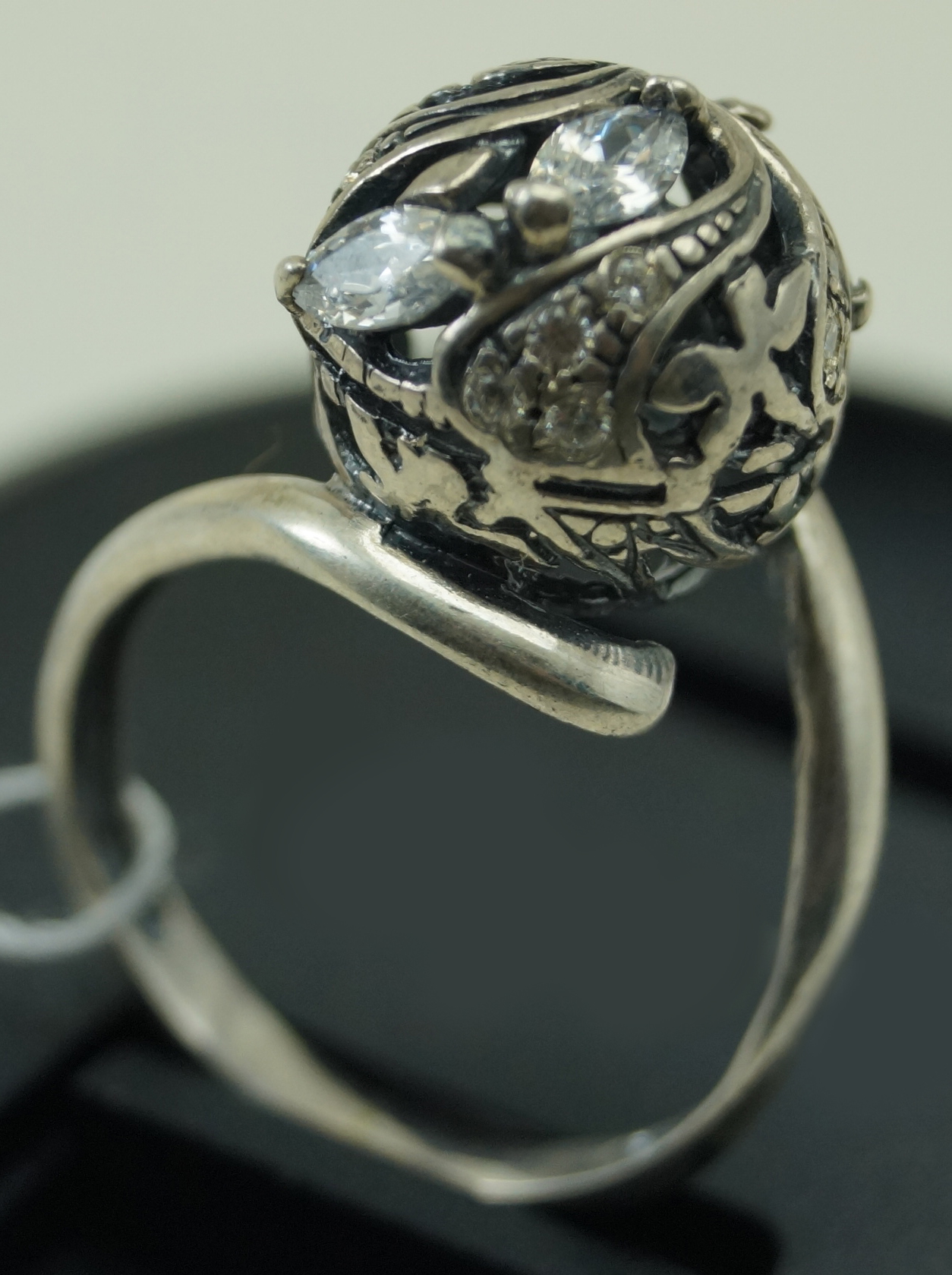 Unique handmade silver ring with zircon