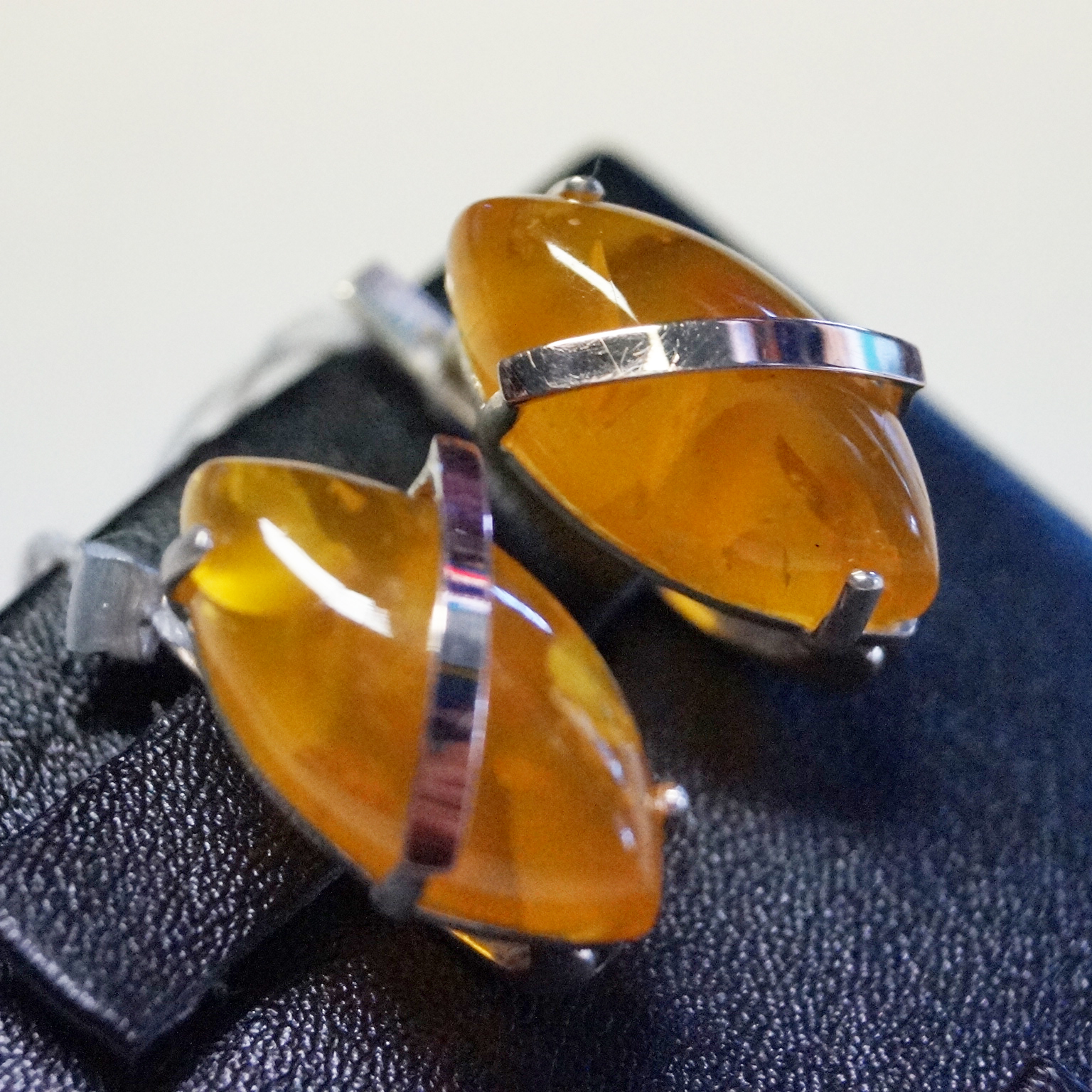 Unique handmade earrings amber silver and gold